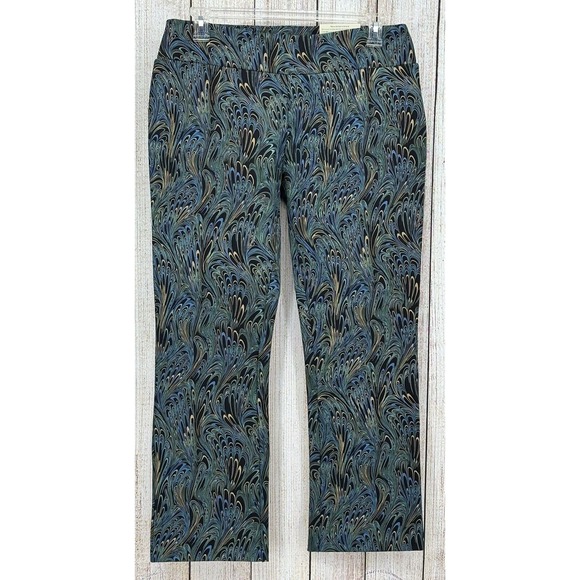 NWT Soft‎ Surroundings Pants Size Large Marbled Peacock Mini Boot Full Length - Picture 1 of 9